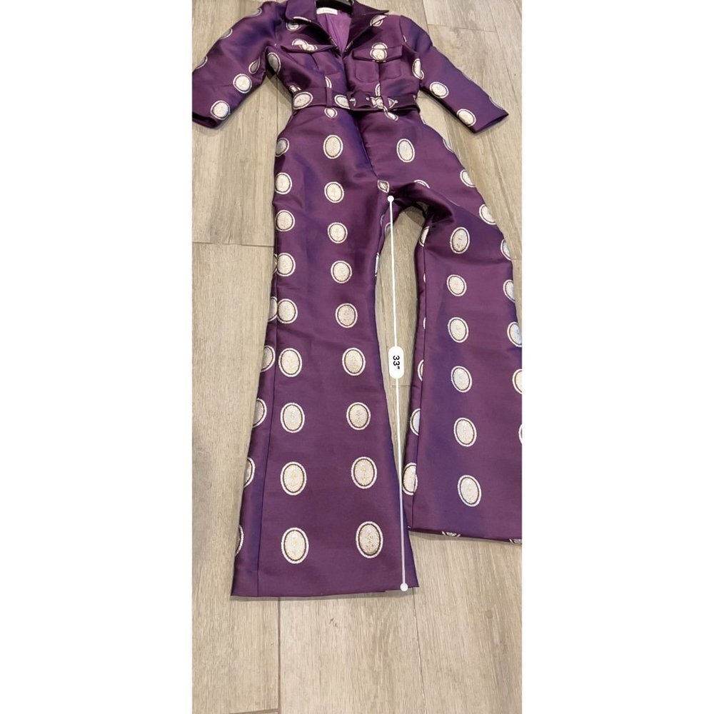 LISOU Jade Dark Purple Cameo Silk Jacquard Jumpsuit SIZE 6 - Picture 11 of 16